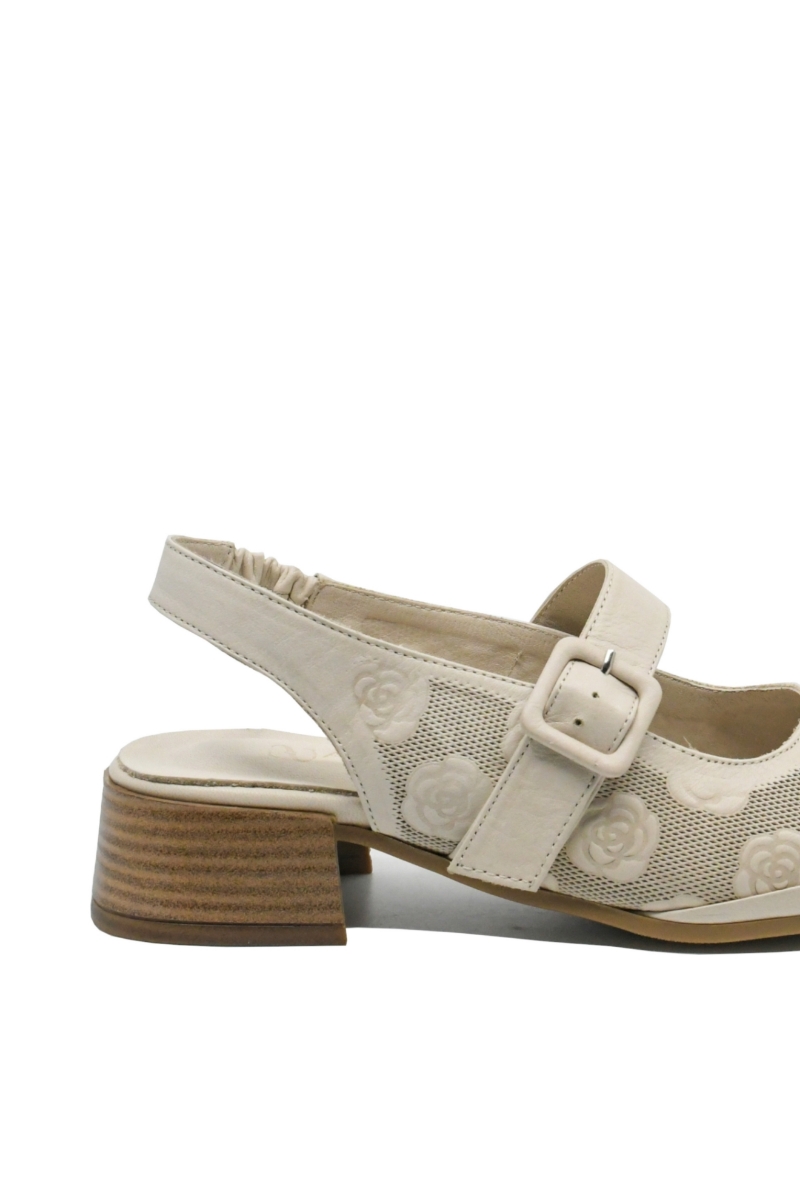 Imagine Pantofi decupați bej din piele naturală, cu model floral GOR5683