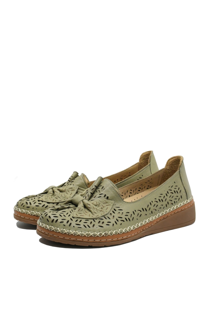 Imagine Mocasini cu fundiță, verde scorpion din piele naturală GOR04158