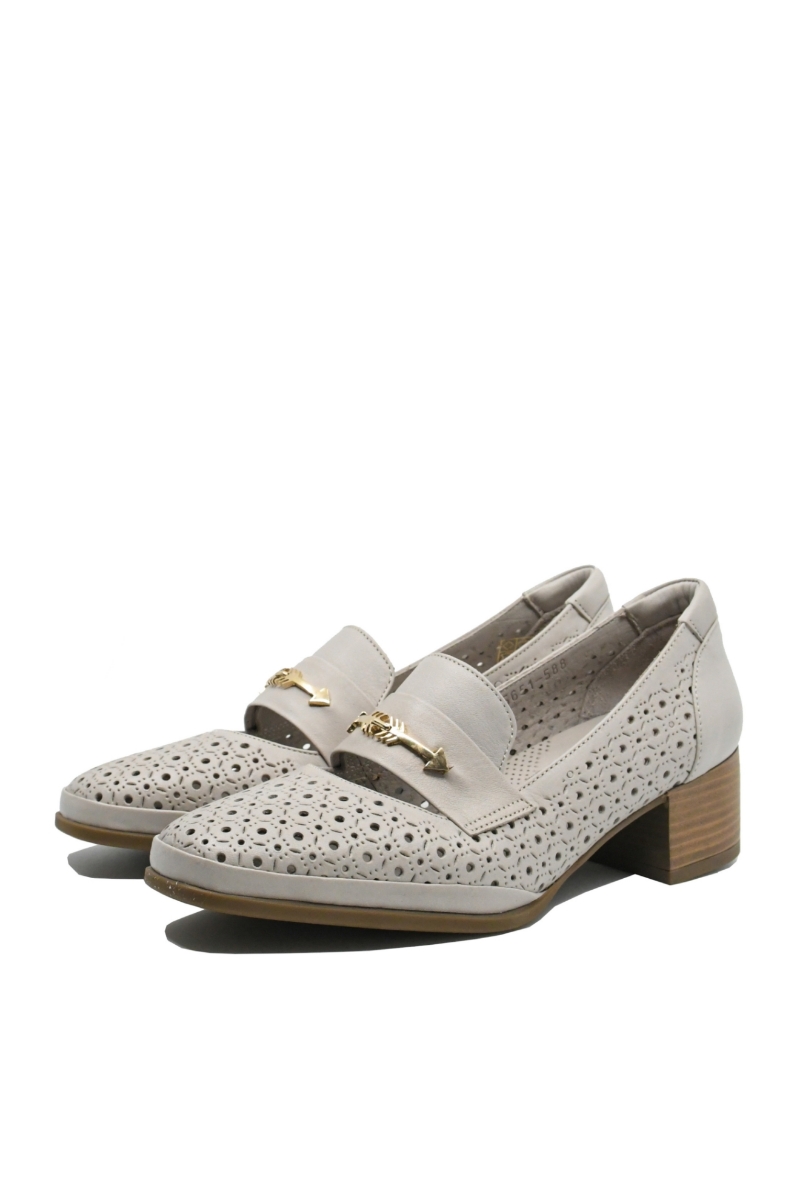 Imagine Pantofi office gri din piele naturală cu model perforat GOR5651