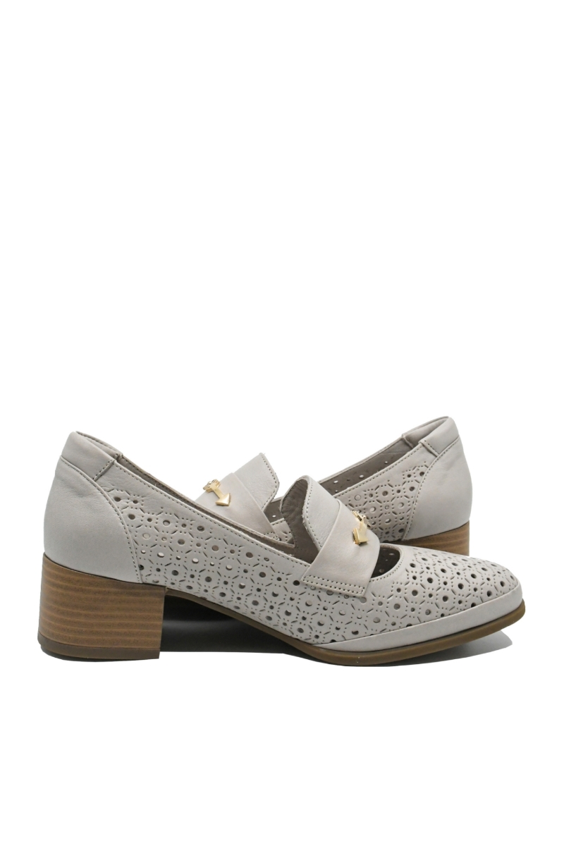 Imagine Pantofi office gri din piele naturală cu model perforat GOR5651