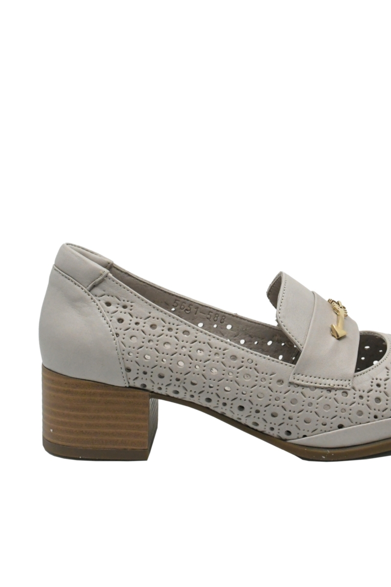 Imagine Pantofi office gri din piele naturală cu model perforat GOR5651