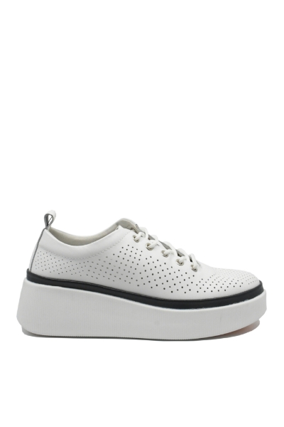 Imagine Pantofi casual cu platformă albi, perforați, din piele naturală FNX244
