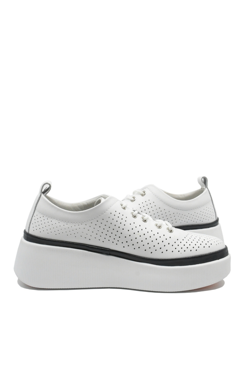Imagine Pantofi casual cu platformă albi, perforați, din piele naturală FNX244