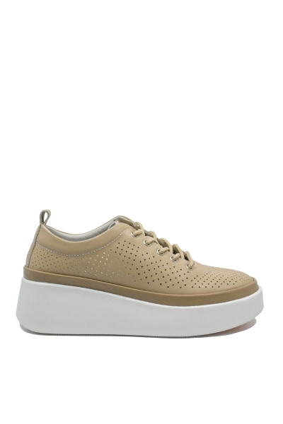 Imagine Pantofi casual cu platformă bej apricot, perforați, din piele naturală FNX244