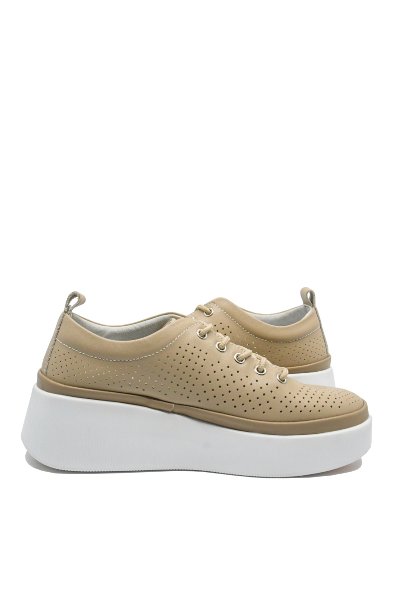 Imagine Pantofi casual cu platformă bej apricot, perforați, din piele naturală FNX244