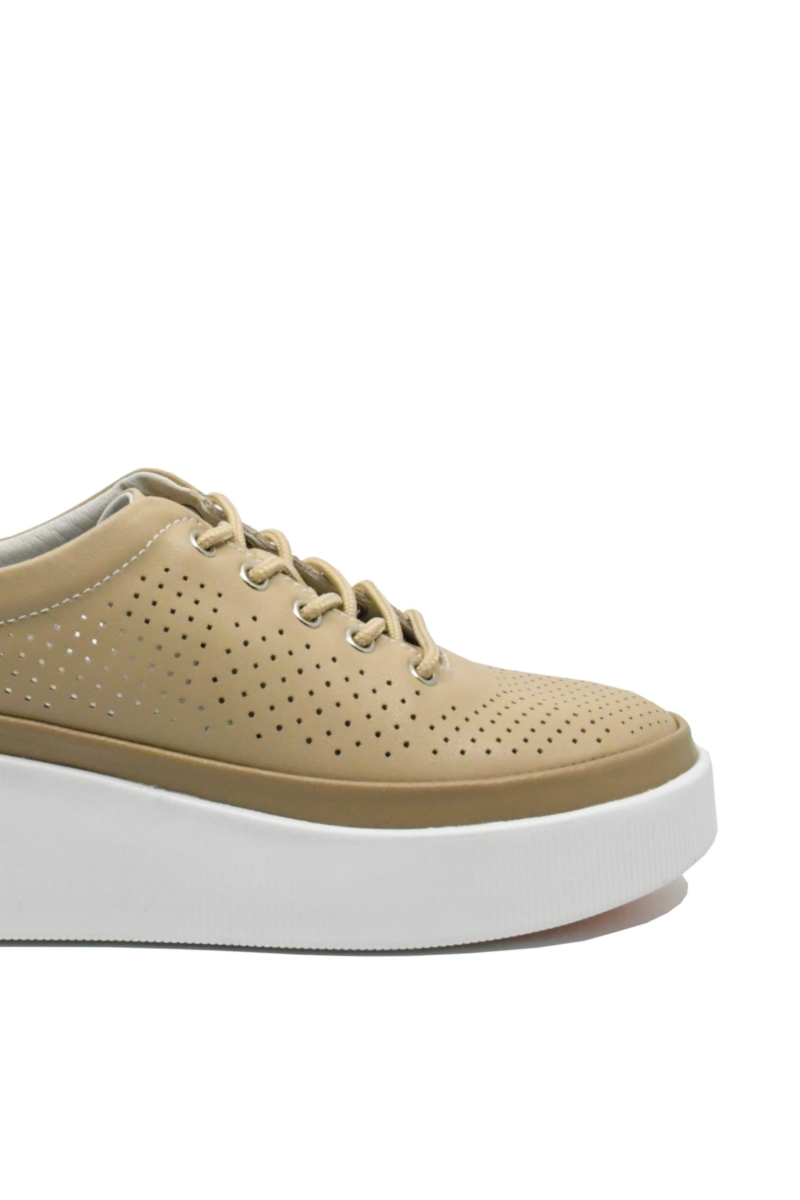 Imagine Pantofi casual cu platformă bej apricot, perforați, din piele naturală FNX244