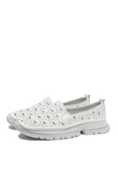 Imagine Mocasini damă albi din piele naturală, cu model perforat FNX242