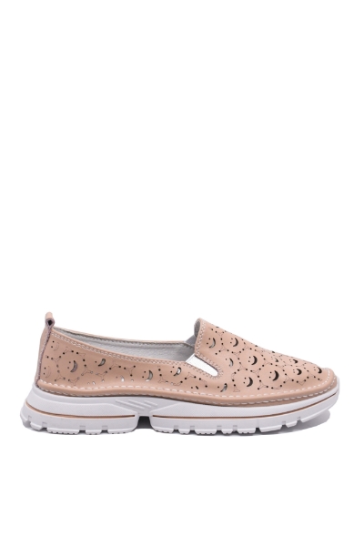 Imagine Mocasini damă roz din piele naturală, cu model perforat FNX242