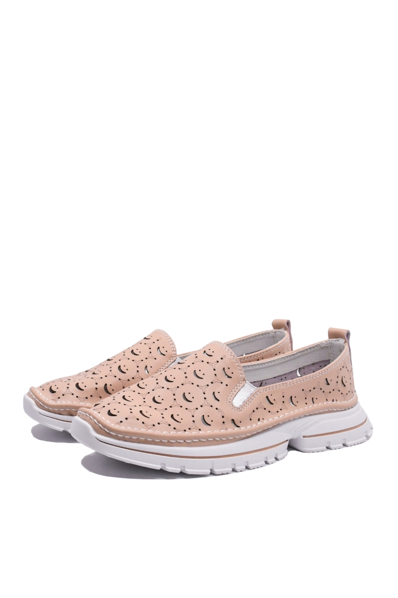 Imagine Mocasini damă roz din piele naturală, cu model perforat FNX242