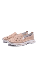Imagine Mocasini damă roz din piele naturală, cu model perforat FNX242