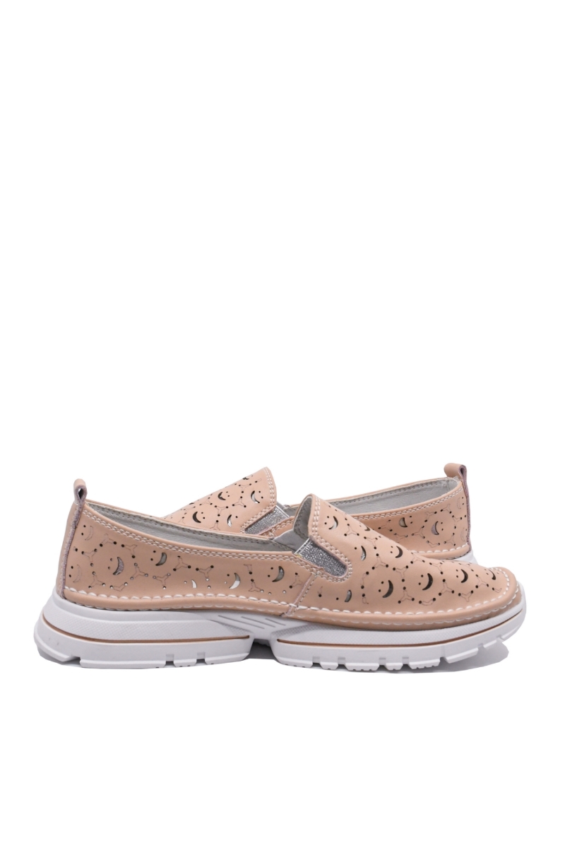 Imagine Mocasini damă roz din piele naturală, cu model perforat FNX242
