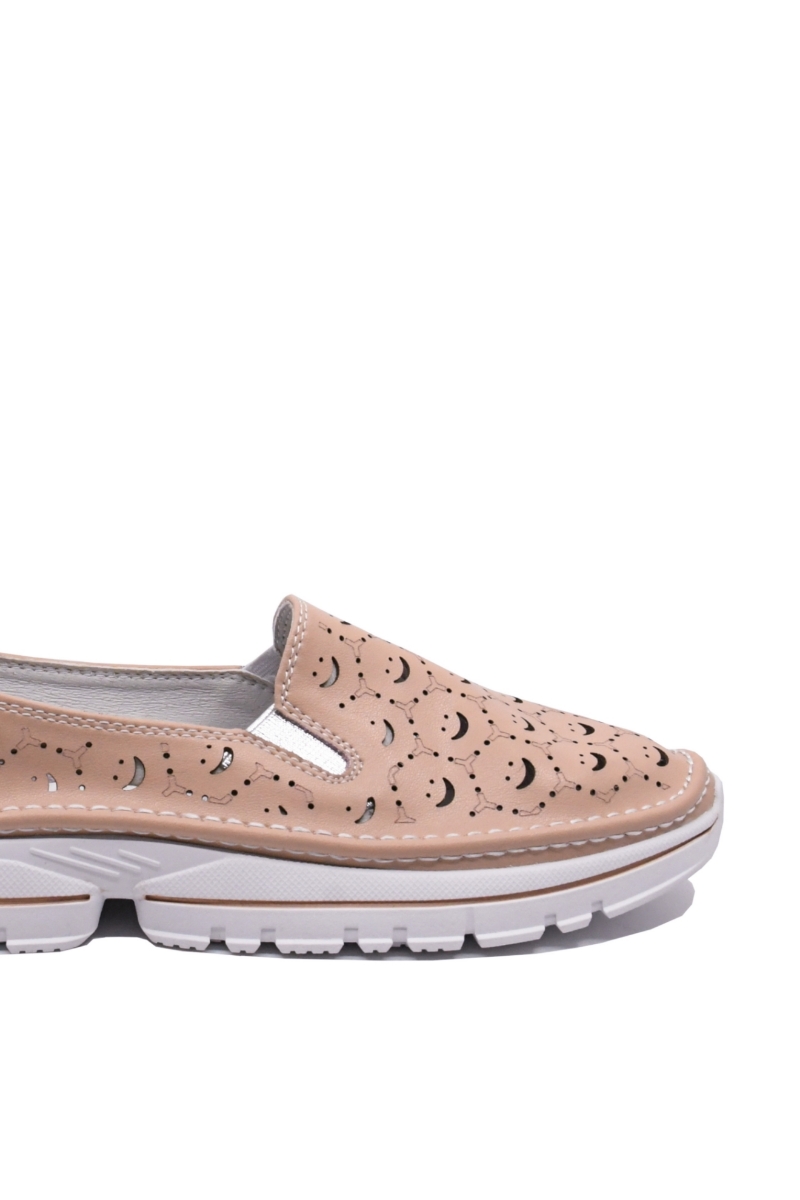 Imagine Mocasini damă roz din piele naturală, cu model perforat FNX242