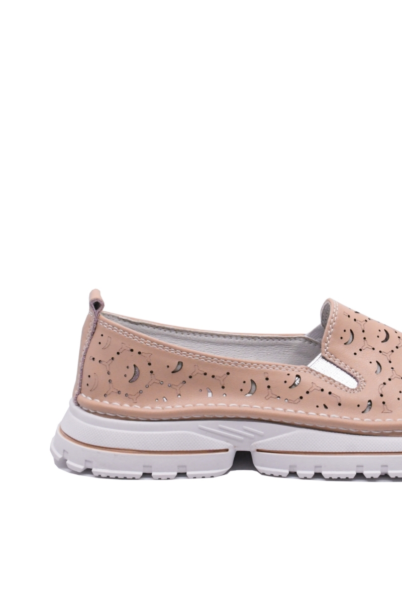 Imagine Mocasini damă roz din piele naturală, cu model perforat FNX242