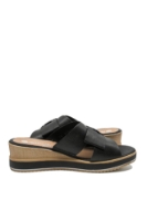 Imagine Saboți wedge cu fundiță, negri, din piele naturală REMD6456-00