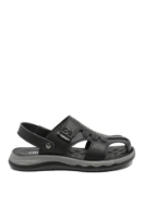 Imagine Sandale bărbați negre cu baretă retractabilă, din piele naturală OTR60003