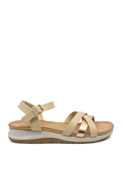 Imagine Sandale ușoare din piele naturală, cu barete nude și bronz OTR70423