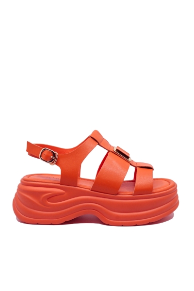 Imagine Sandale cu platformă orange din piele naturală OTR40003