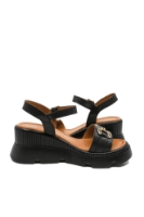 Imagine Sandale wedge negre din piele naturală, cu aplicație aurie MIR0026