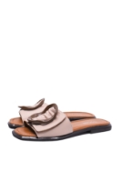 Imagine Saboți plați roz pudră din piele naturală, cu cataramă supradimensionată MIR0008