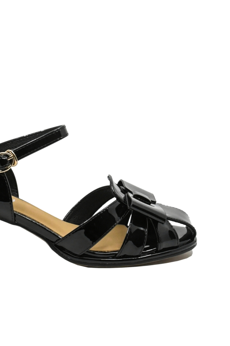 Imagine Sandale elegante negre din lac, cu fundiță FLG1891022