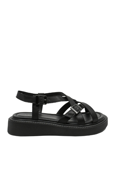 Imagine Sandale casual cu curelușe și catarame, negre din piele naturală OTR60005