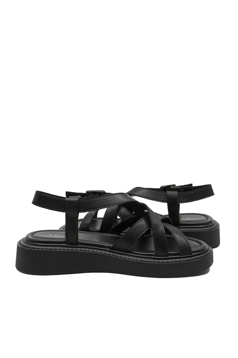 Imagine Sandale casual cu curelușe și catarame, negre din piele naturală OTR60005