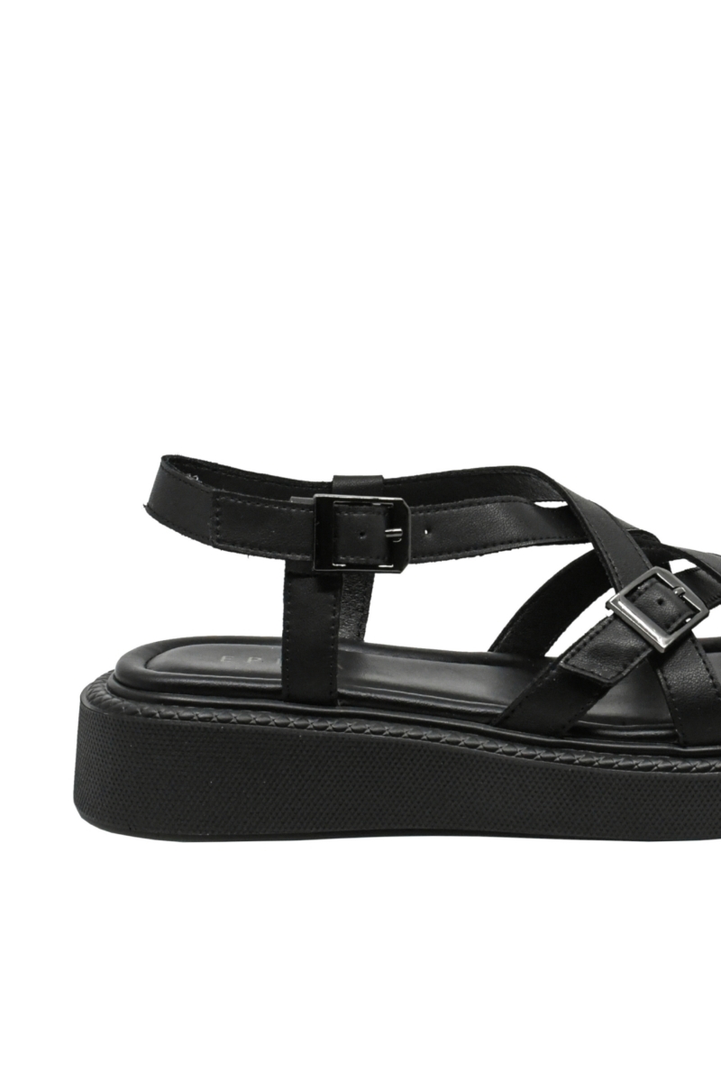 Imagine Sandale casual cu curelușe și catarame, negre din piele naturală OTR60005