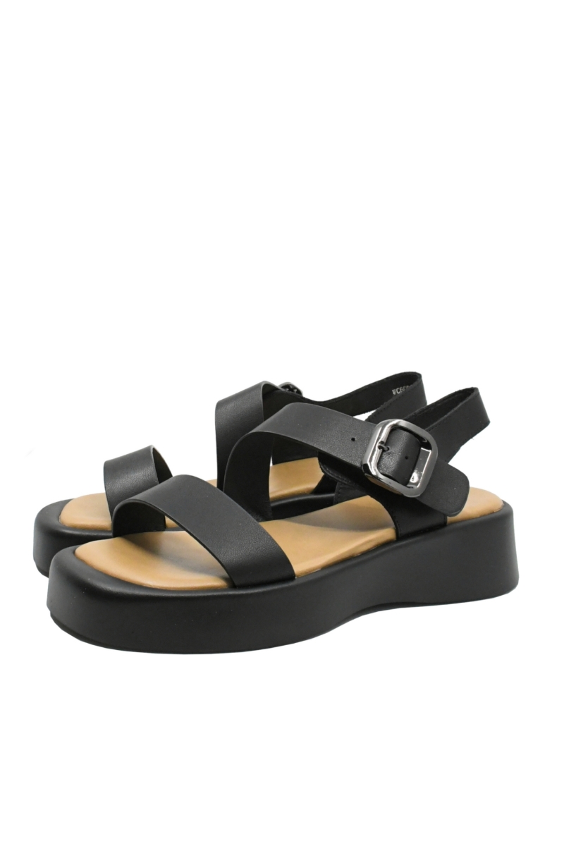Imagine Sandale casual cu platformă negre din piele naturală OTR60006