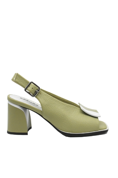 Imagine Sandale elegante office, verde deschis cu detalii albe, din piele naturală OTR60020