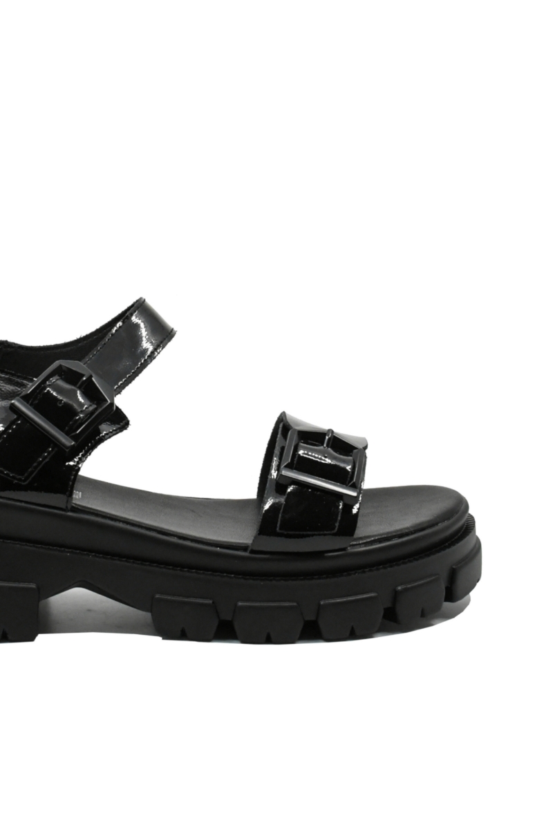 Imagine Sandale platformă negre din piele naturală, cu catarame decorative OTR60002