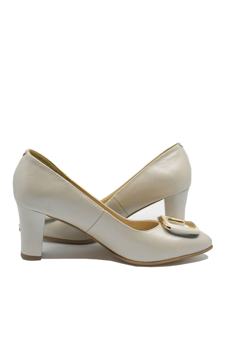 Imagine Pantofi eleganți bej sidefat din piele naturală, cu decorațiune aurie SORA50