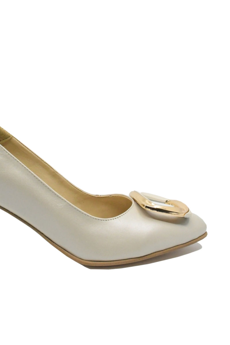 Imagine Pantofi eleganți bej sidefat din piele naturală, cu decorațiune aurie SORA50