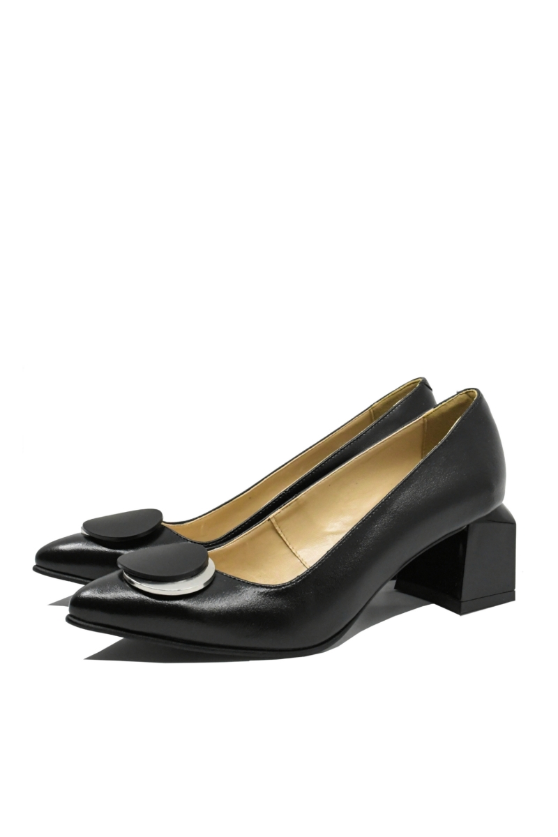 Imagine Pantofi eleganți negri din piele naturală, cu aplicație decorativă SORA33
