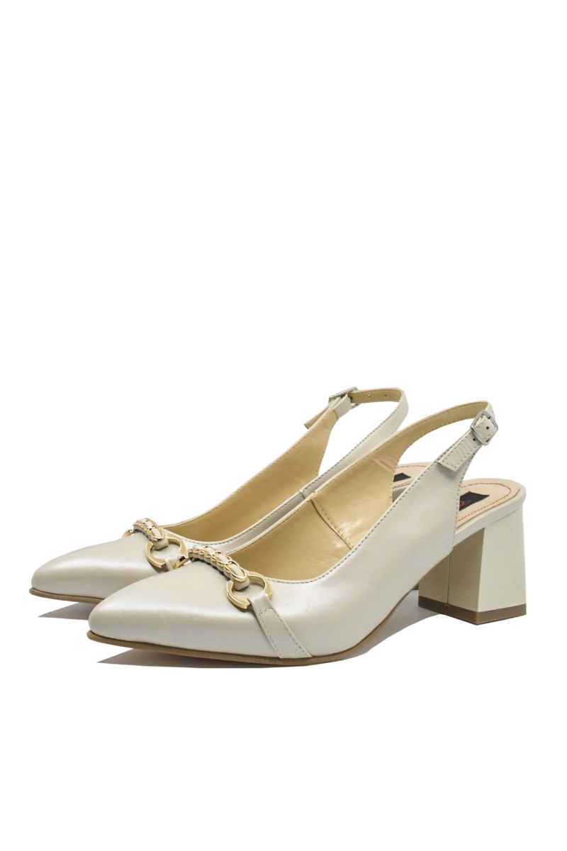 Imagine Pantofi decupați eleganți bej sidefat, din piele naturală SORD22