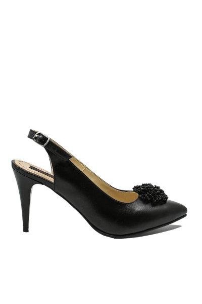 Imagine Pantofi stiletto decupați negri din piele naturală SORD21
