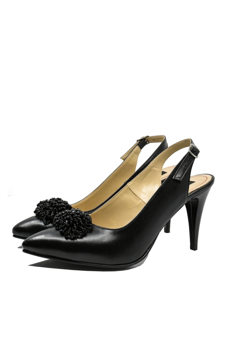 Imagine Pantofi stiletto decupați negri din piele naturală SORD21