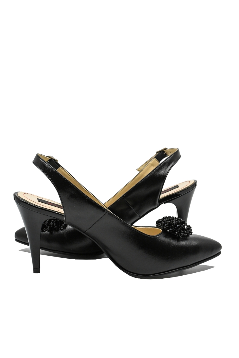 Imagine Pantofi stiletto decupați negri din piele naturală SORD21