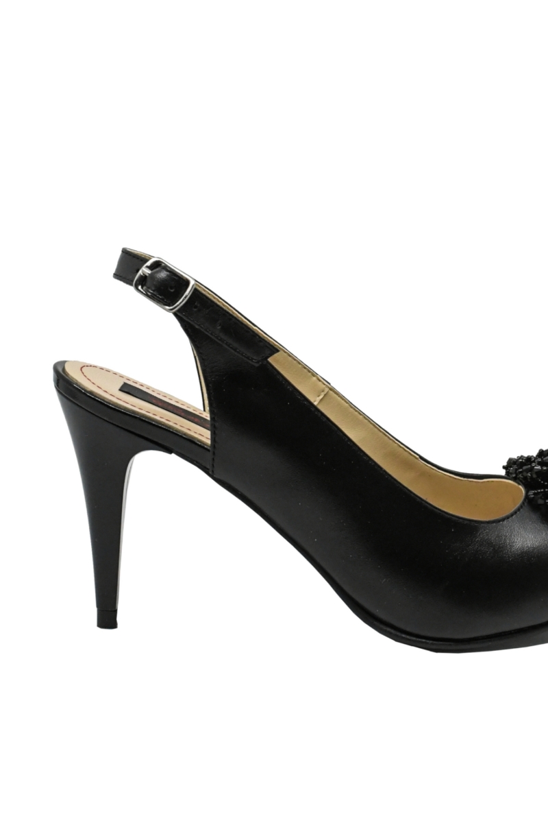 Imagine Pantofi stiletto decupați negri din piele naturală SORD21