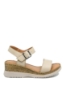 Imagine Sandale damă bej din piele naturală cu talpa wedge de plută GOR703