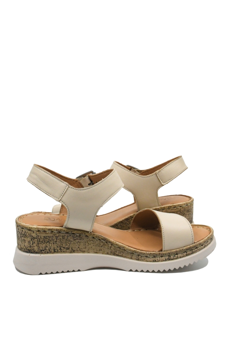 Imagine Sandale damă bej din piele naturală cu talpa wedge de plută GOR703