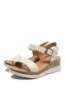 Imagine Sandale damă bej din piele naturală cu talpa wedge de plută GOR703