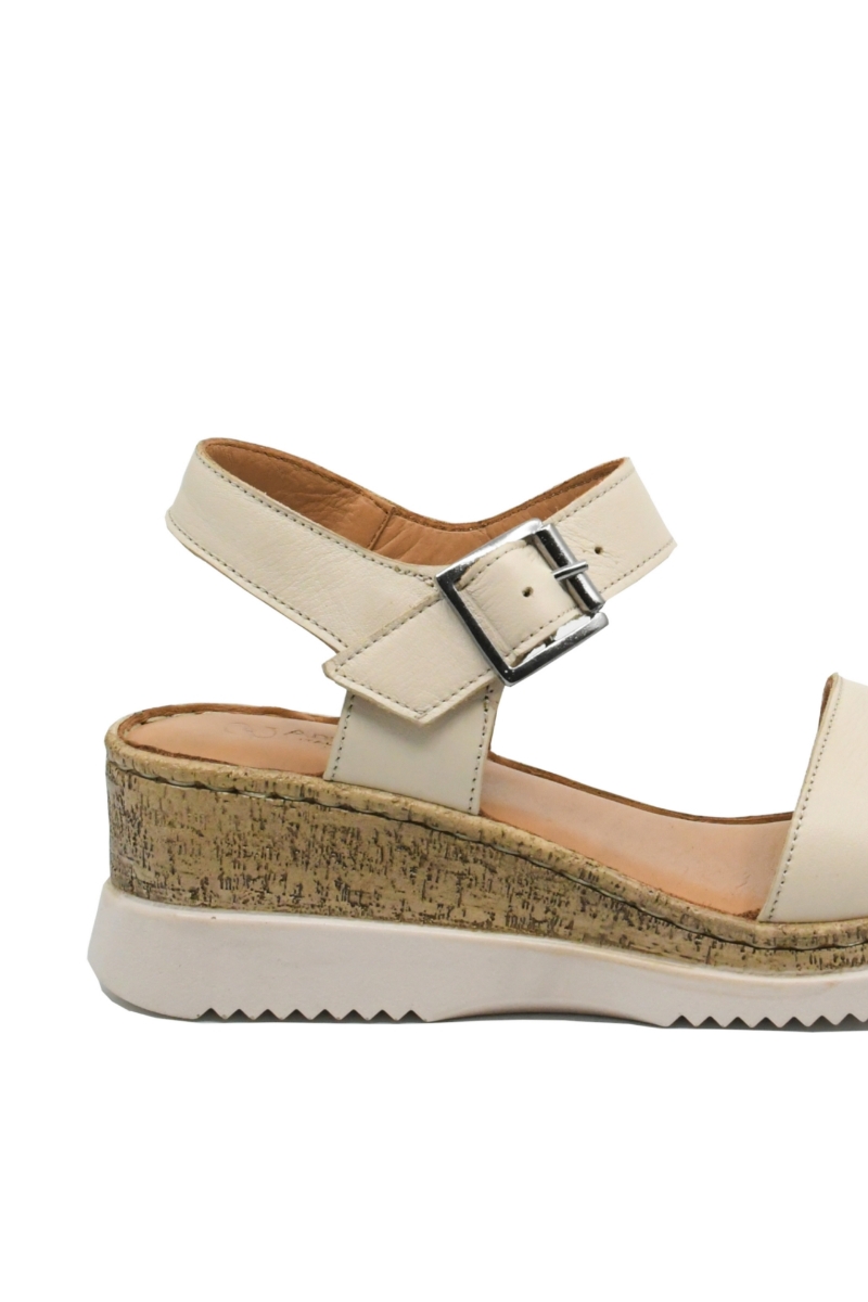 Imagine Sandale damă bej din piele naturală cu talpa wedge de plută GOR703
