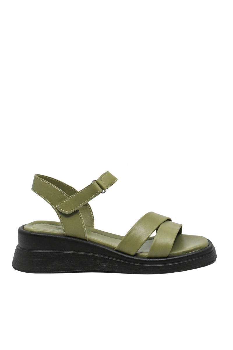 Imagine Sandale damă verzi din piele naturală, cu barete duble GOR242