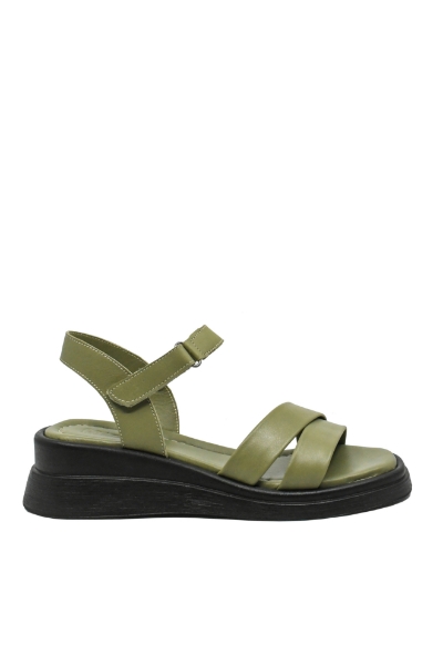 Imagine Sandale damă verzi din piele naturală, cu barete duble GOR242