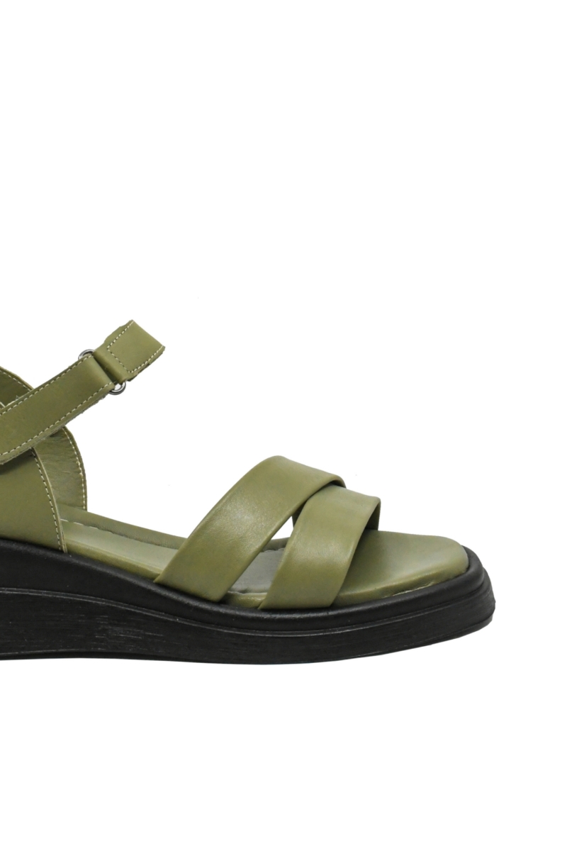 Imagine Sandale damă verzi din piele naturală, cu barete duble GOR242