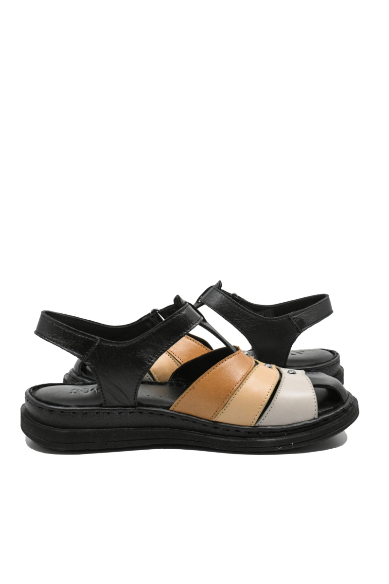 Imagine Sandale comode din piele naturală, negre cu detalii maro GOR388