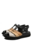 Imagine Sandale comode din piele naturală, negre cu detalii maro GOR388