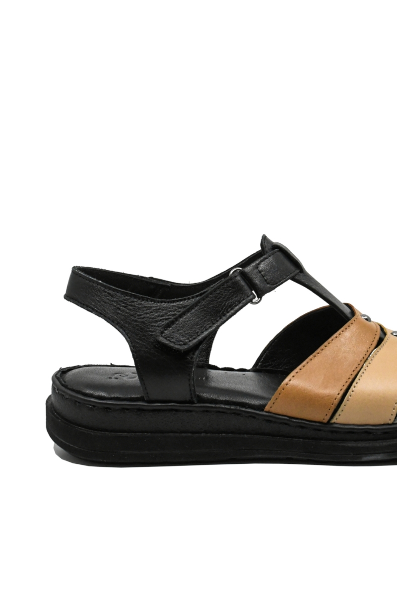 Imagine Sandale comode din piele naturală, negre cu detalii maro GOR388