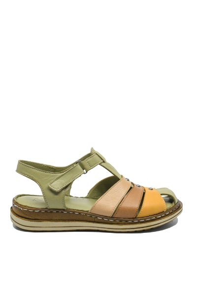 Imagine Sandale comode din piele naturală, verzi cu detalii maro GOR388
