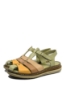 Imagine Sandale comode din piele naturală, verzi cu detalii maro GOR388